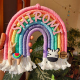 Macrame Nameboard -  7 layer Rainbow with Felt Animals